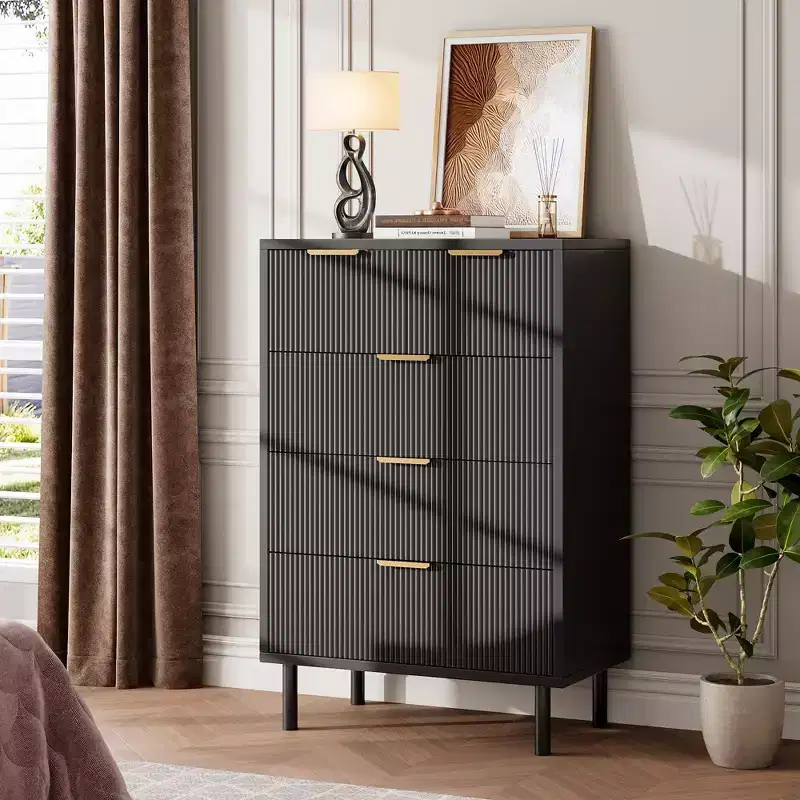Fulvari 5 Drawer Dresser for Bedroom, 37 Wood Chest of Drawers with Gold Handle, Wood Storage Dresser Organizer, Closet Dresser