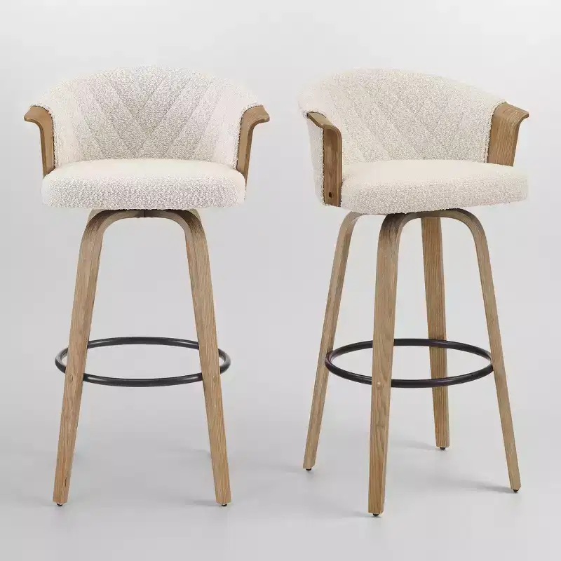 Art Leon Mid-Century Modern Fabric Swivel Barstools, Set of 2