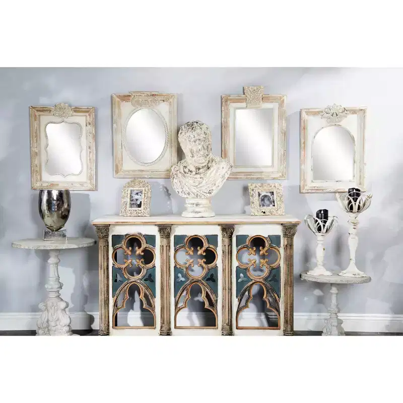 Wood Floral Carved Acanthus Wall Mirror Set of 4 Brown - Olivia & May: Vintage Square Decorative No Assembly Required
