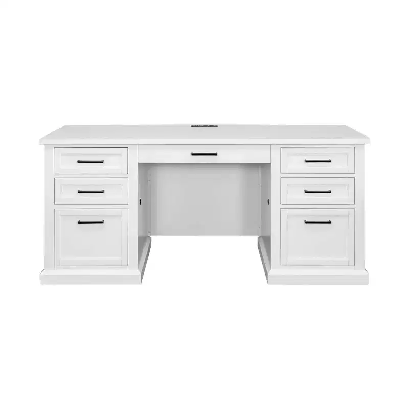 Modern Wood Credenza Desk – Executive Style, Bead Board Panels, USB Ports