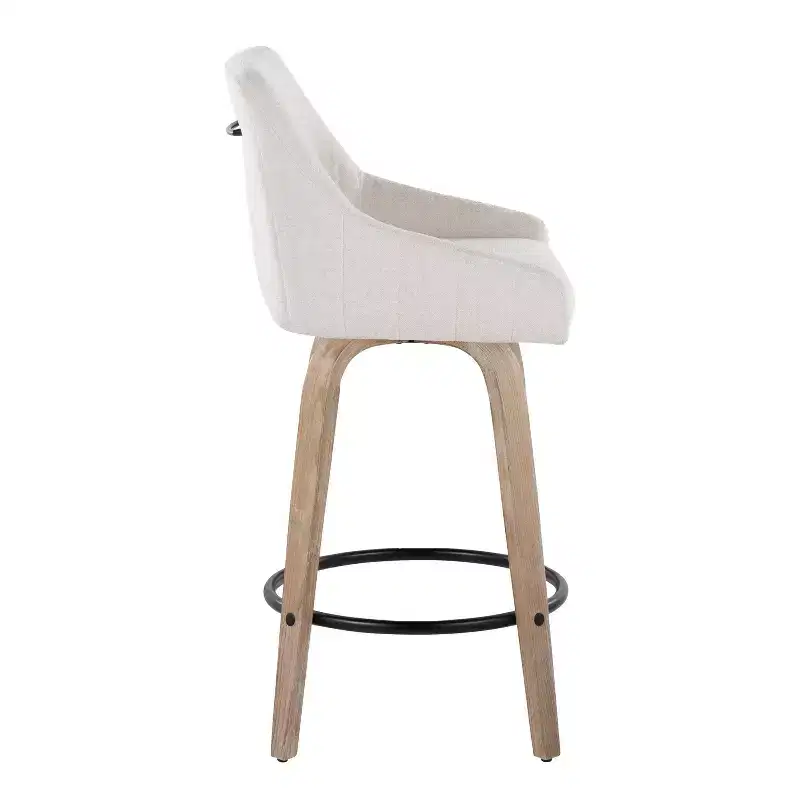 LumiSource Set of 2 Hannah Counter Height Barstools Whitewashed Wood