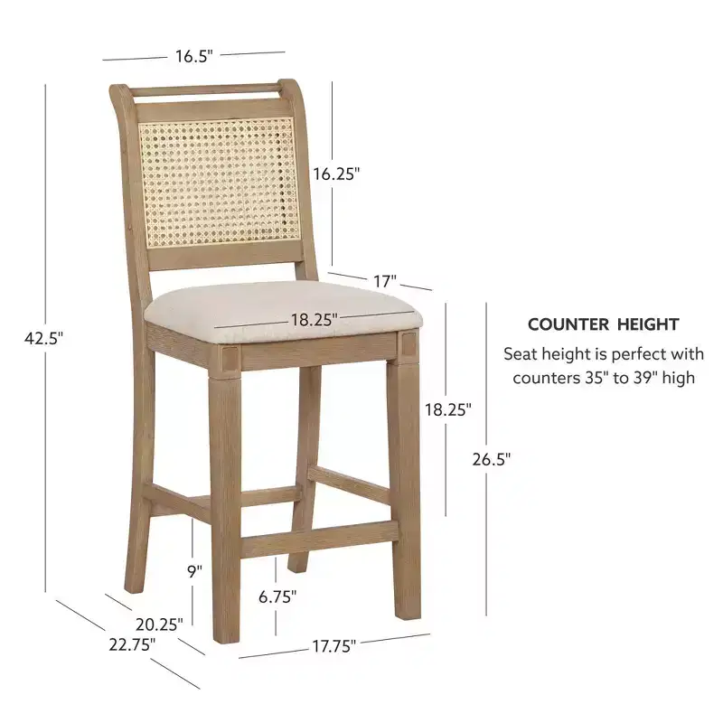 Linon Emmy Cane Counter Height Barstool Natural