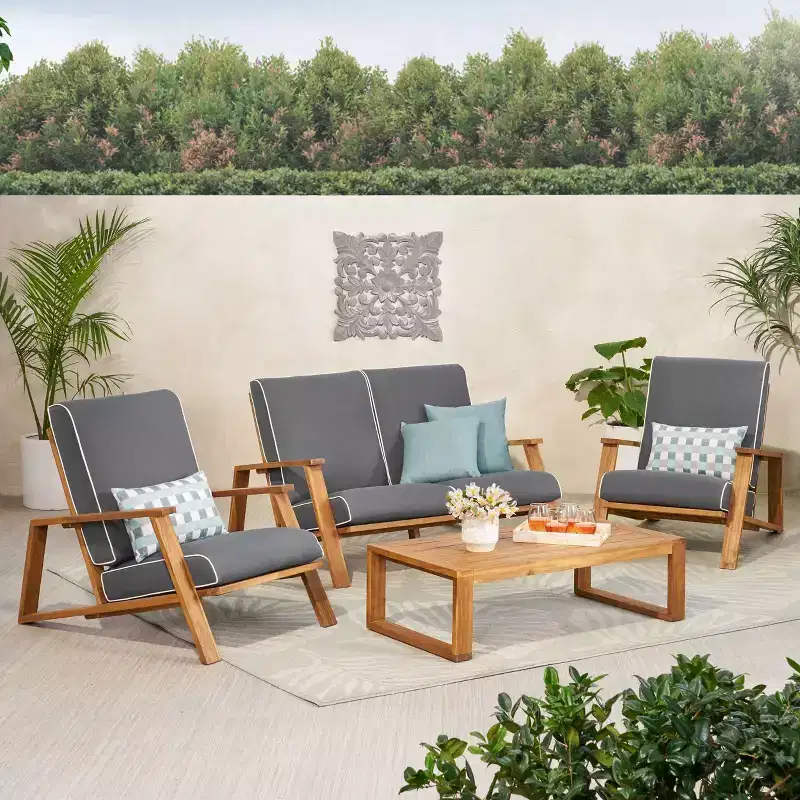 Paloma Outdoor Acacia Wood 4 Seater Chat Set with Cushions: Weather-Resistant - Christopher Knight Home