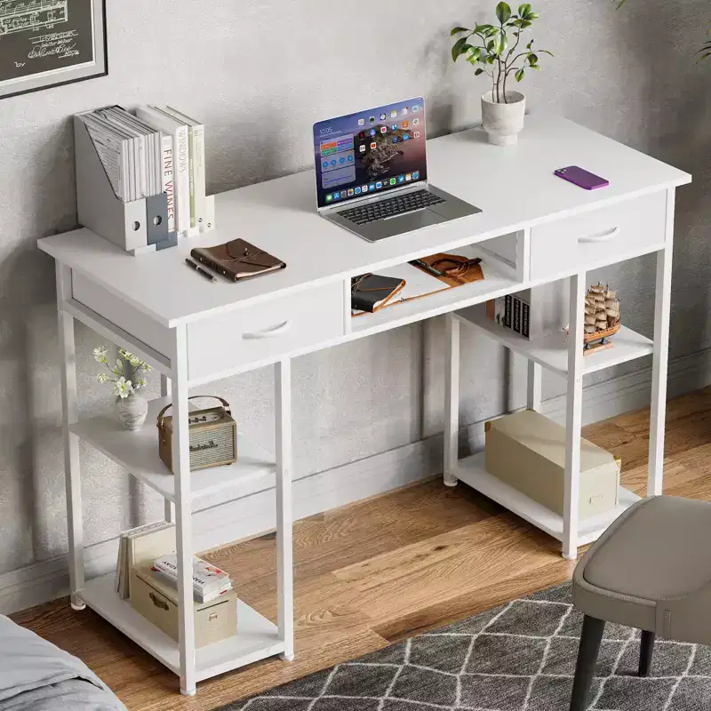 Black Metal Frame Computer Desk with Storage, Single Person, 47.24