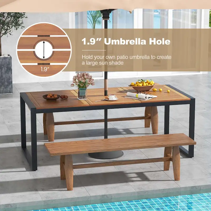 Costway 79 Acacia Wood 8-Person Patio Table with 1.9 Umbrella Hole, - See Details