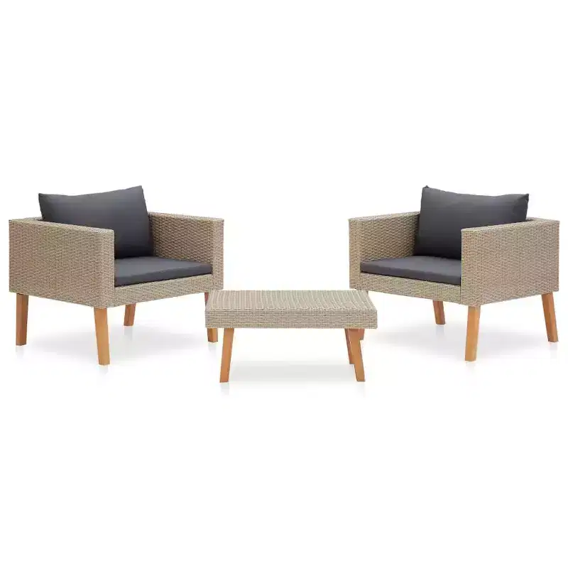 vidaXL Patio Furniture Set 3 Piece Patio Sofa with Coffee Table Poly Rattan