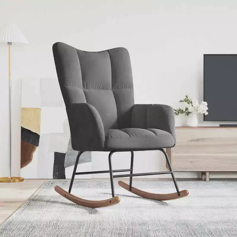 vidaXL Rocking Chair Accent Side Chair Padded Seat for Living Room Velvet - Dark Gray Without Footrest