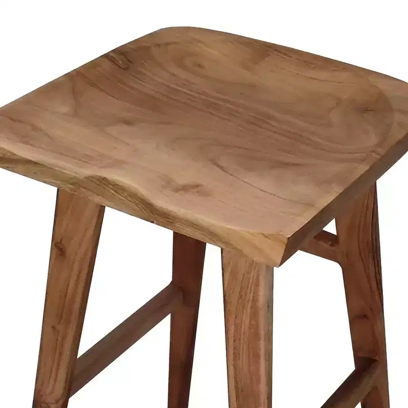 Royal Hampton 29 Inch Backless Barstool, Handcrafted Saddle Seat, Acacia Wood