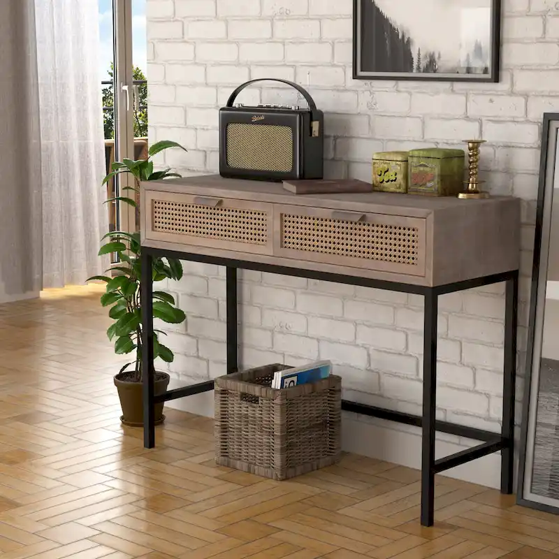 COZAYH 44 Woven Front Modern Farmhouse Console Table Sofa