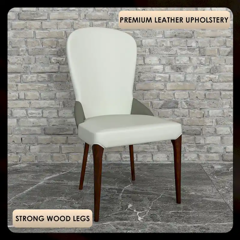 Leather Upholstered Solid Wood Dining Chair with Two-Tone Design