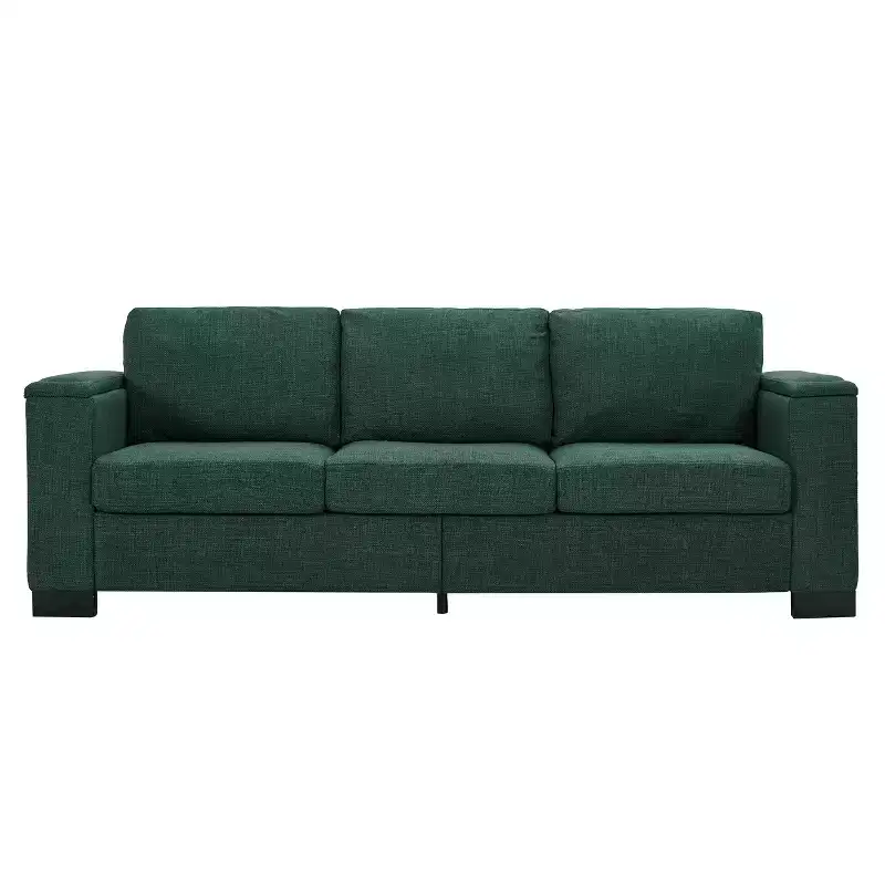MAYEERTY 93.7 Modern Style Living Room Sofa Fabric Couch Square Arm Sofa with Cup Holder Upholstered Polyester Green