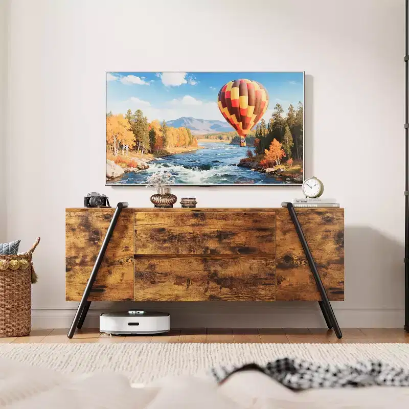 TV Stand up to 65 Inch TV, Modern Entertainment Center with 2 Storage Drawers & Side Open Shelves, TV Console Table, for Living Room, Bedroom