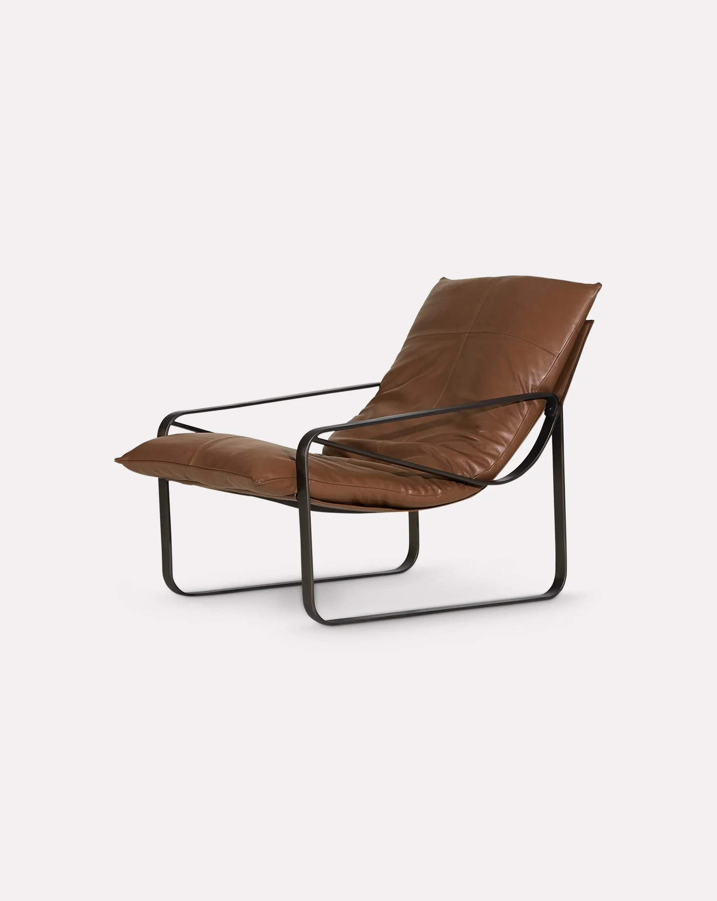 Gunmetal Steel Frame Tan Leather Mid-Century Lounge Chair