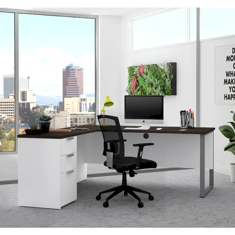 L-Shaped Office Desk with Drawers