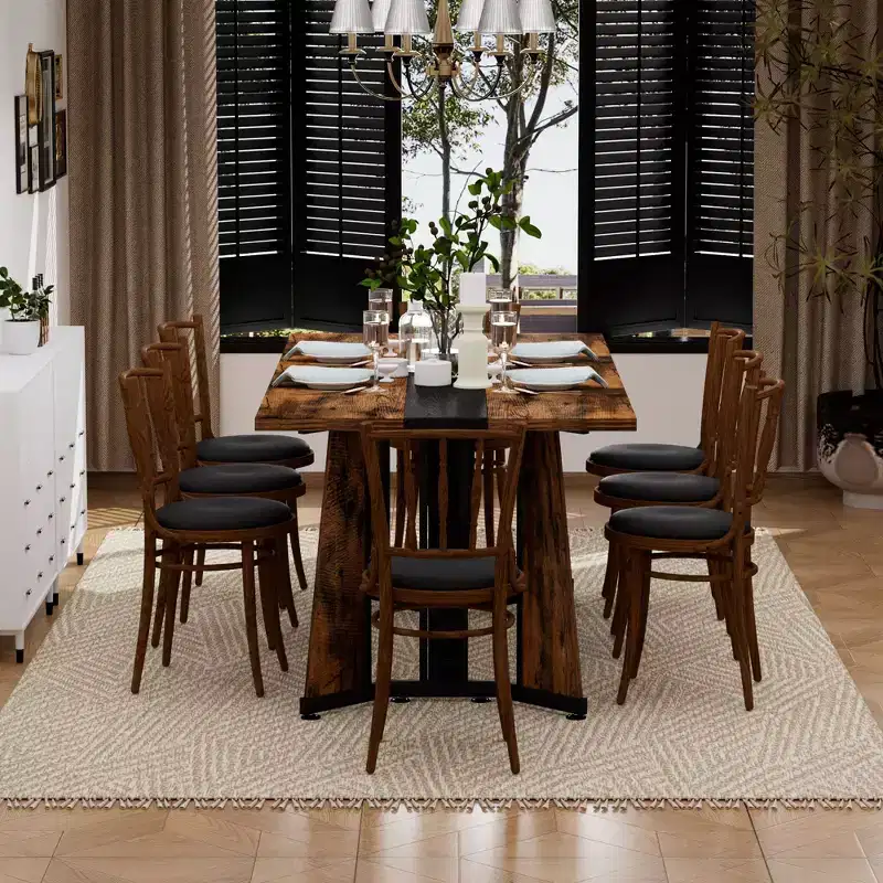 Okak 70.9IN Long Rectangular Dining Table Set for 8 People, Waterproof Kitchen Table with Adjustable Legs, Dinner Table for Kitchen, Office