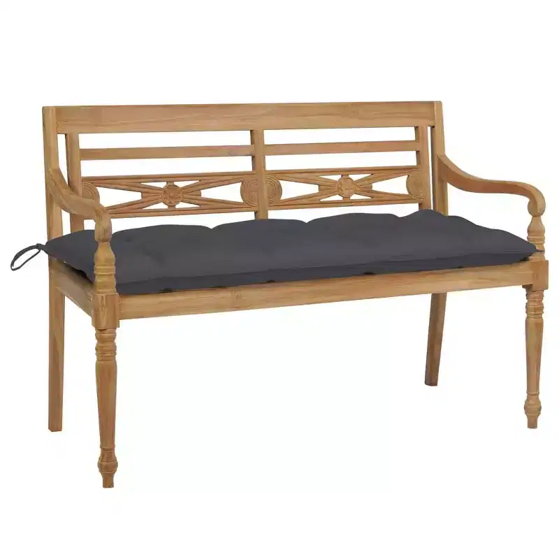vidaXL Batavia Bench Garden Bench Patio Loveseat with Cushion Solid Wood Teak