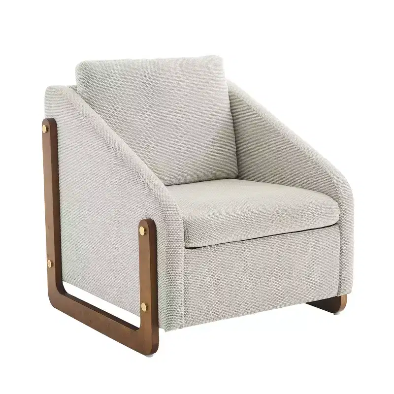Zeus & Ruta Modern Chenille Fabric Modern Upholstered Armchair with Wooden Side Frame, Cushioned Seat & Backrest