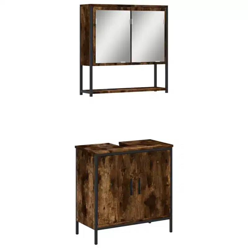 vidaXL Bathroom Furniture Set with Shelf 2 pcs Engineered wood Sink Cabinet