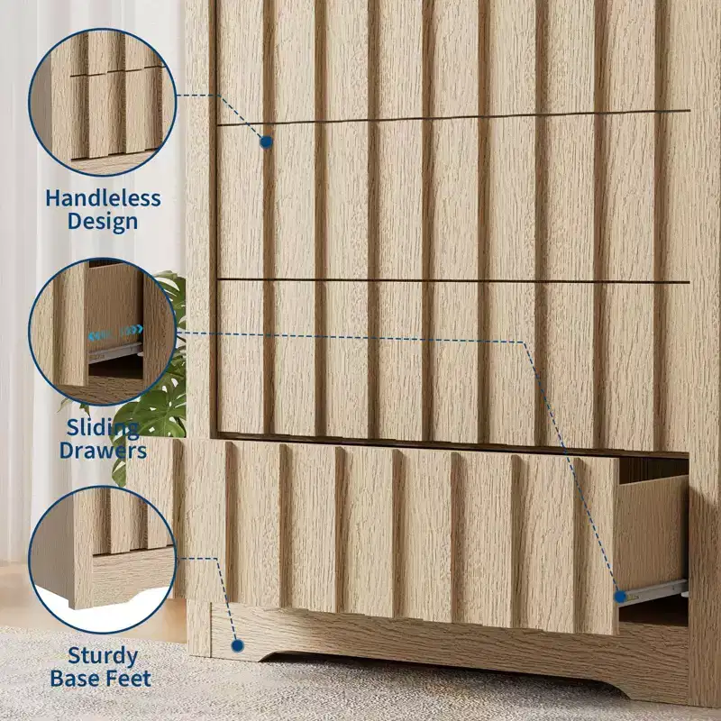 32 Tall Storage Dresser Organizer with Curved Profile Design, 5 Drawer Dresser for Rest Room Wood