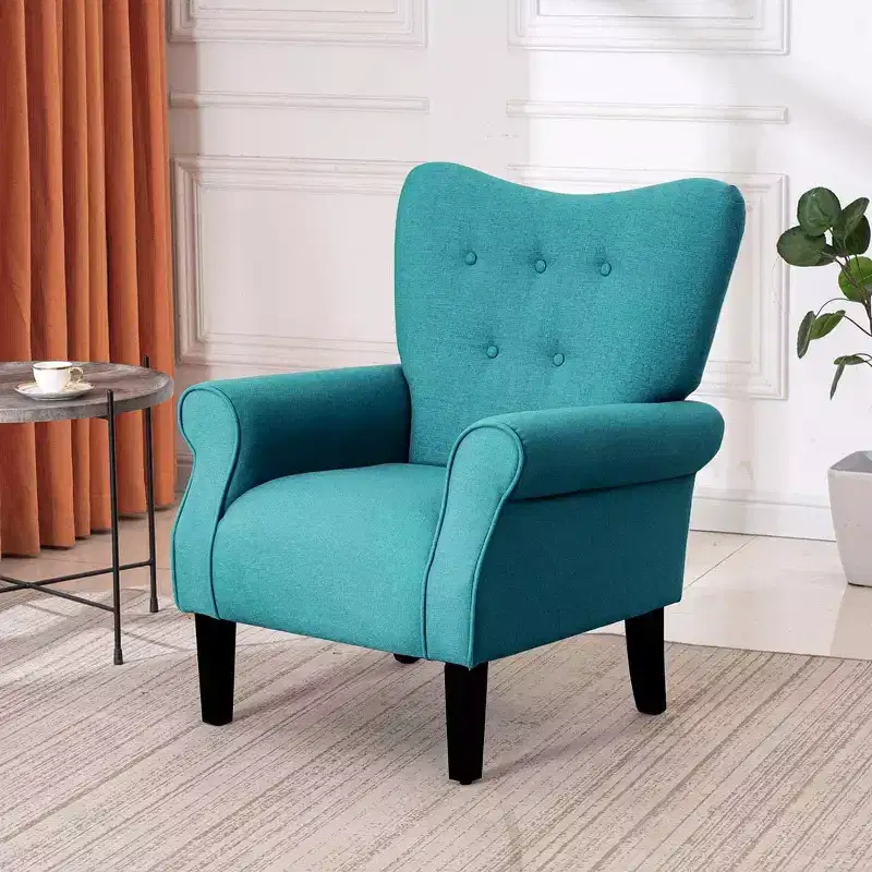 Erommy Mid Century Velvet Tufted Armchair, High Back Accent Chair