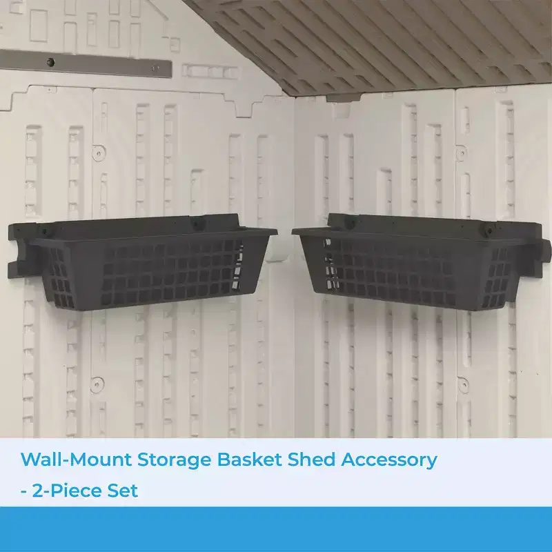 25 x 7.25 Inch Outdoor Shed Storage Basket, Black, 2-Pack