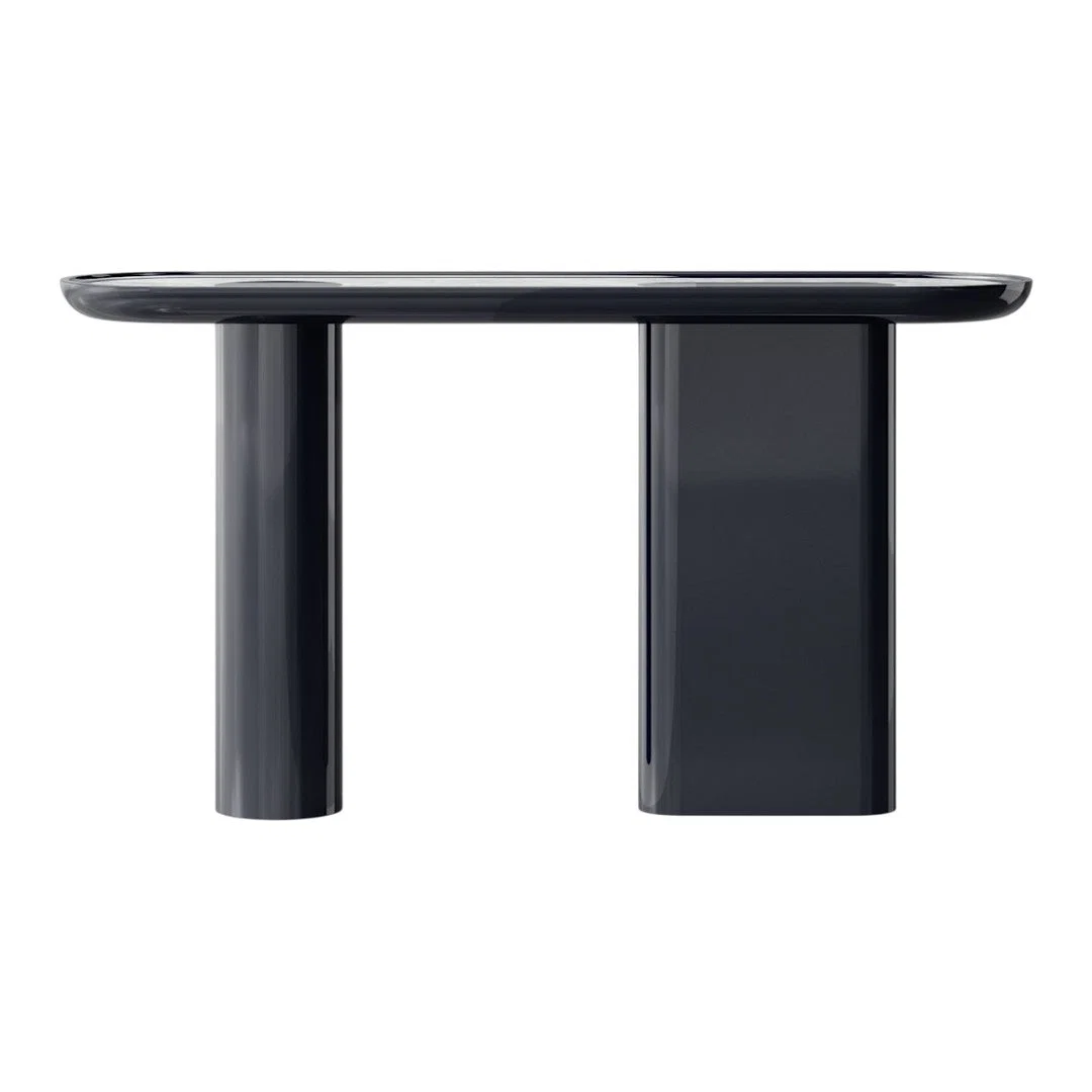 Luxury Lacquered Console Table with Arabescato Marble Oval Top for Hallway or Living Room