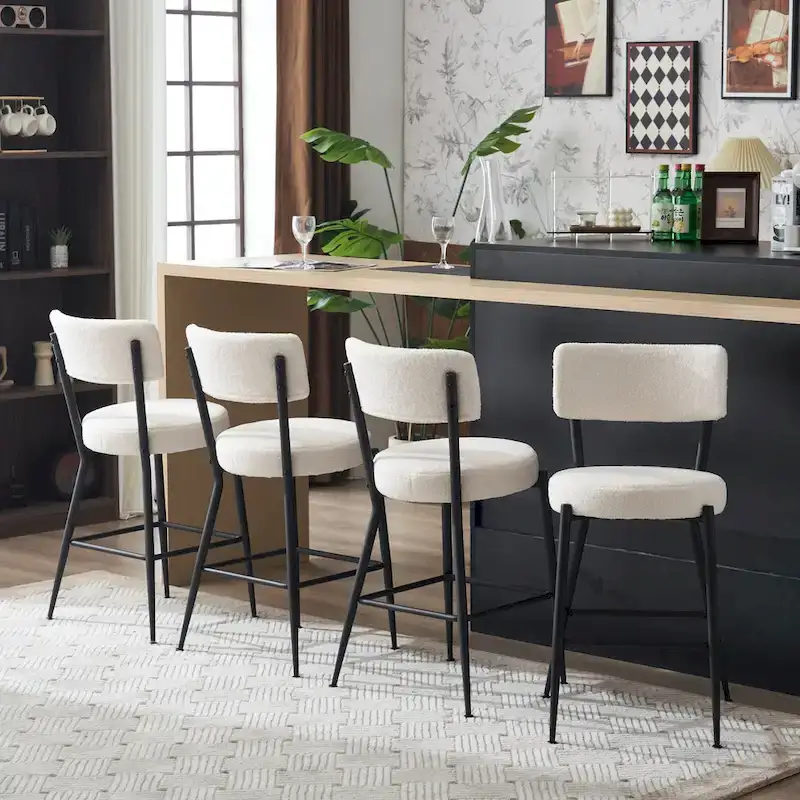 Set of 2/Set of 4 Modern Teddy Fabric Upholstered Bar Stools with Metal Base