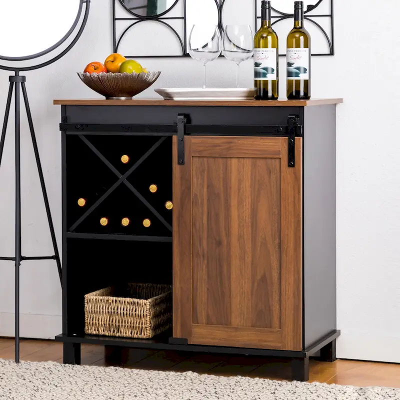 Glitzhome 32.25H Mid Centry Modern Industrial Bar Cabinet Buffet Sideboard