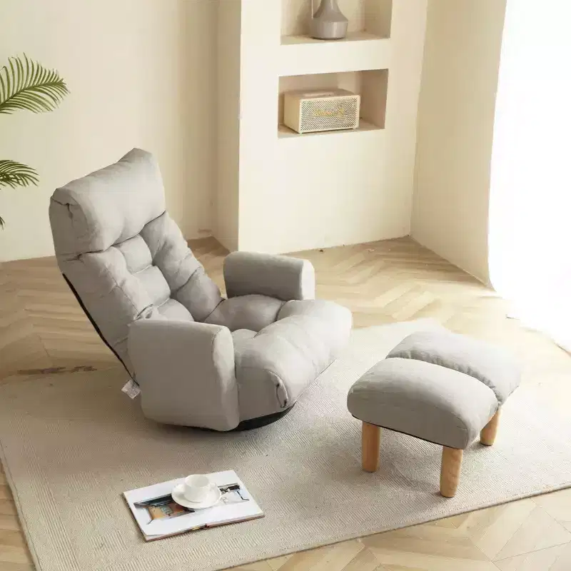 360-Degree Rotatable Bean Bag Chair with Side Pocket and Adjustable Head, Floor Chair for Bedroom and Living Room, Cement Gray