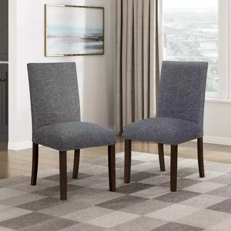 GDFStudio Carter Modern Classic Wood Upholstered Dining Chairs with Textured Fabric Seat Back and Nailhead Trim (Set of 2)
