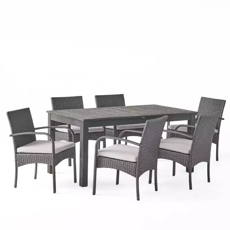 Elmar 7pc Wood & Wicker Expandable Dining Set - Dark Gray/Gray - Christopher Knight Home