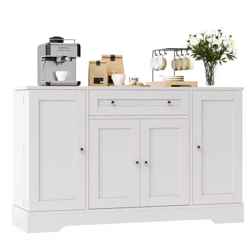 Modern Storage Solution Sideboard Buffet Cabinet  Wooden Credenza with Drawer & 4 Doors  Freestanding Organizer