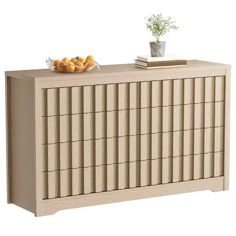Fluted Dresser for Bedroom, Modern Wooden Chest of Drawers, Handleless Closet Organizer with Deep Storage