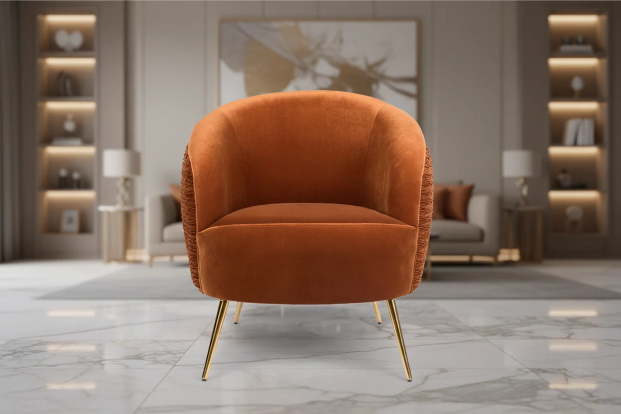 Sculptural Wrinkled Velvet Lounge Chair with Stainless Steel Legs