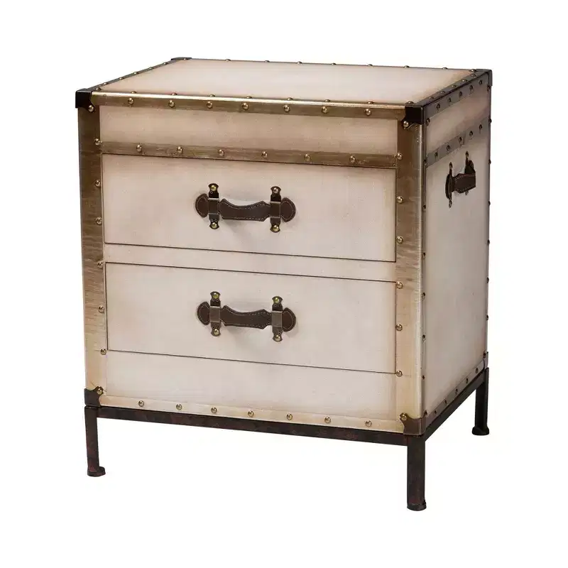 Canvas 2 Drawer End Table Trunk White/Coffee/Black