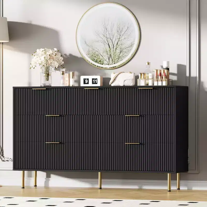 7 Drawer Dresser for Bedroom, 47W Wooden Chest of Drawers with Metal Handles, Fluted Dresser Storage Cabinet, TV Stand for Living Room