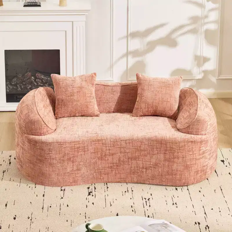 Clihome Curved Two-Person Compress Sofa with Armrests & 2 Pillows