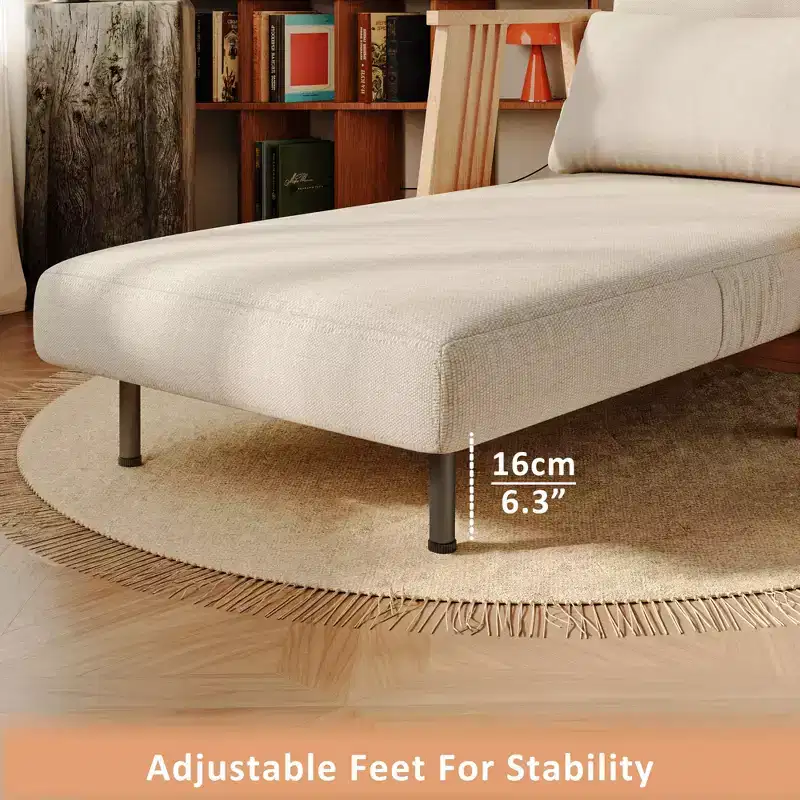 Convertible Fabric Accent Armchair Futon Sleeper Chaise, Solid Wood Frame, Beige