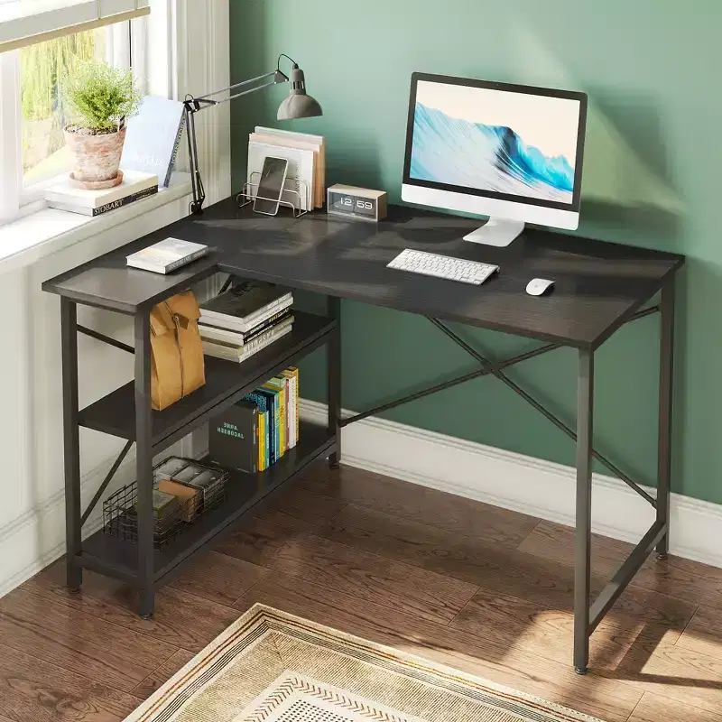 Bestier Small L Shaped Computer Desk with Storage Shelves, 47 Inch Corner Work Desk Writing Study Table Home Office Workstation for Small Space