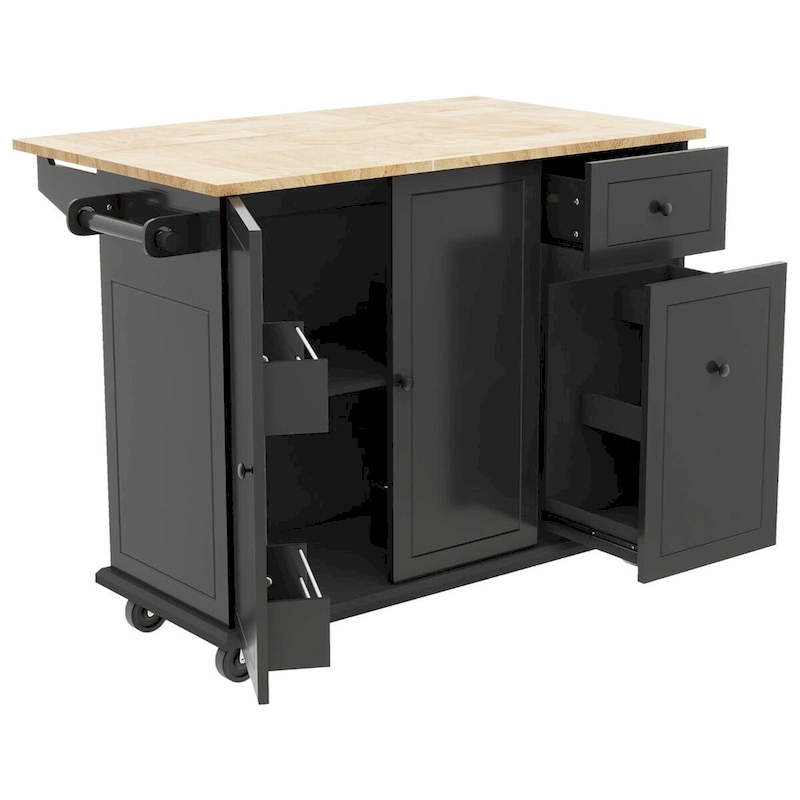 Merax 53.9 Width Rolling Kitchen Cart on Wheels with Drop Leaf
