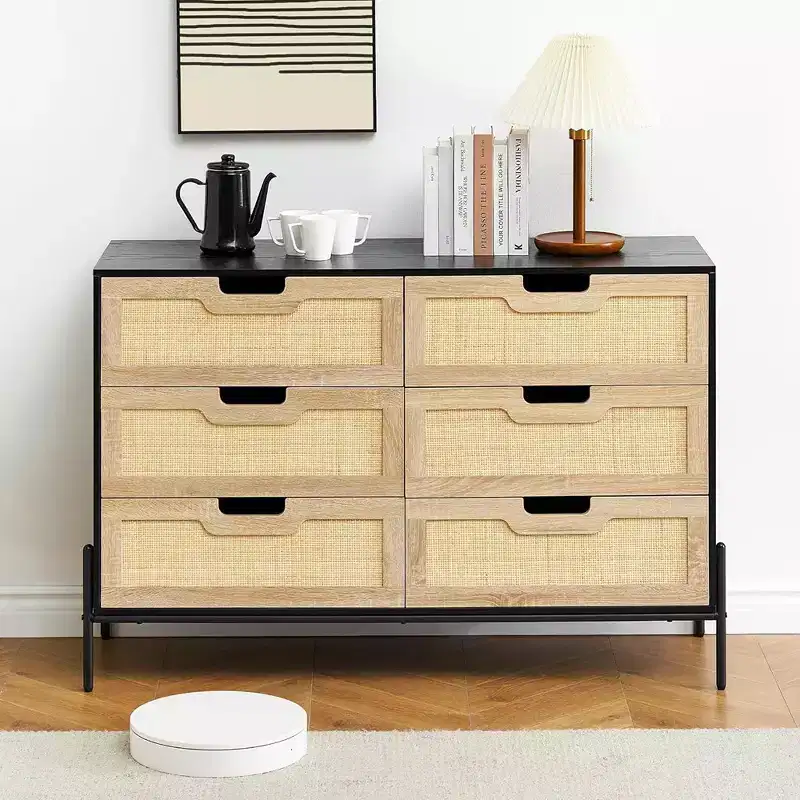 Whizmax Rattan Dresser, 6-Drawer Tall Dresser for Bedroom, Storage Dresser Organizer Units for Closet Living Room Hallway Entryway