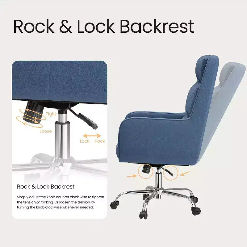 Adjustable Office Chair with 360 Swivel, Premium Chenille Upholstery, Spring-Foam Cushion, and Quiet Rollerblade Casters