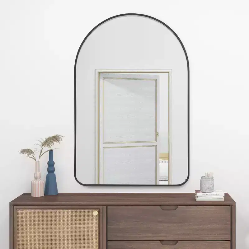 Arch Wall Mirror for Bathroom with Metal Frame Round Corner for Wall Decoration Set of 2