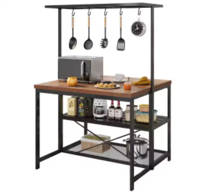 MDF & Iron Kitchen Island Cabinet with Hanging Rack 5.51''H x 29.92''W x 51.57''D