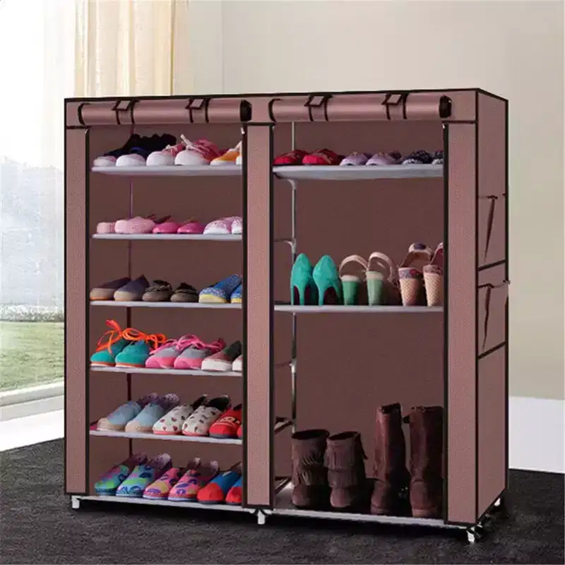 Double-Row Shoe Rack Storage Cabinet, 9-Compartment Shoe Tower with Non-Woven Fabric Cover for Home Use, Suitable for Bedrooms and Hallways