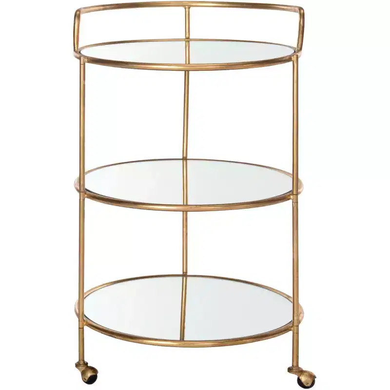 Bar Cart - Iron Frame with Mirrored Glass Shelves & Casters