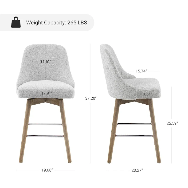 Set of 2 Upholstered Counter Height Swivel Barstool