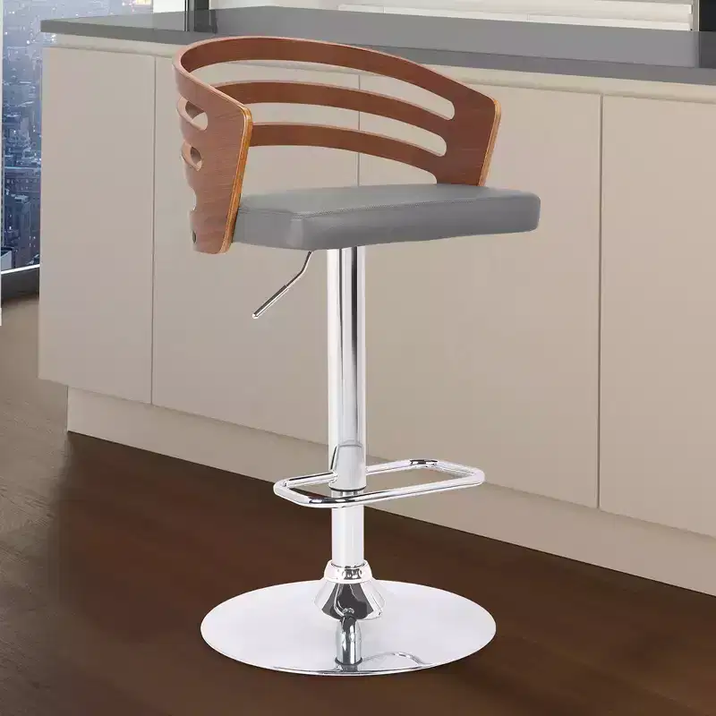 GDFStudio Adele Faux Leather and Wood Adjustable Swivel Bar Stool with Footrest