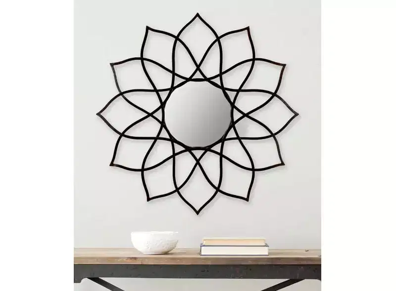 36 x 36 in. Flower Decorative Wall Mirror, Black Iron and Wood Frame