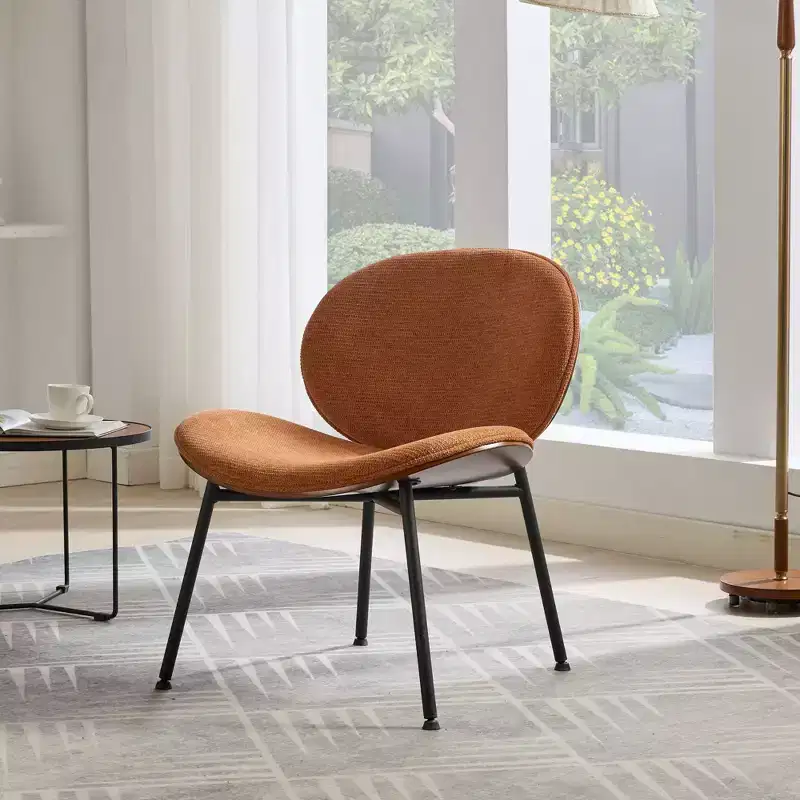 Sleek Shell Dining Chair, Soft Fabric with Metal Legs, Mid-Century Modern, Walnut Finish Back